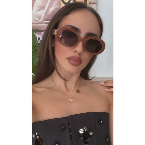 NEW Celine CL40194U Triomphe Brown Oval Sunglasses - Picture 2 of 10